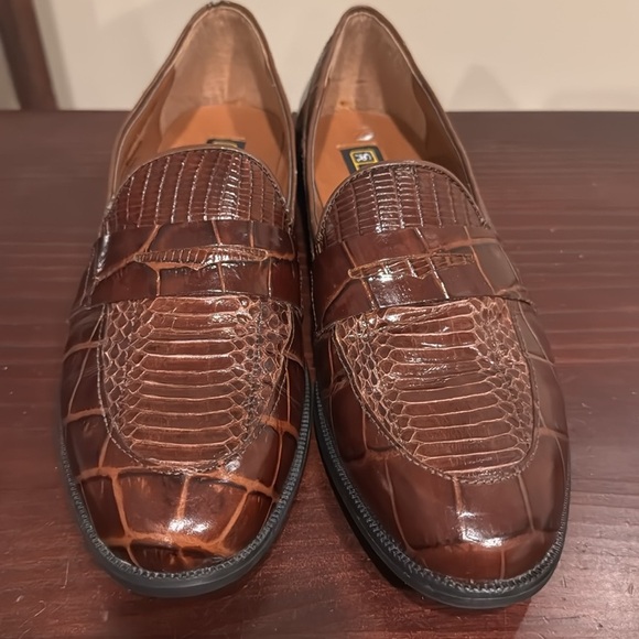 Stacy Adams brown, genuine, snake skin and leather slip on loafer style shoes 8 - Picture 3 of 12
